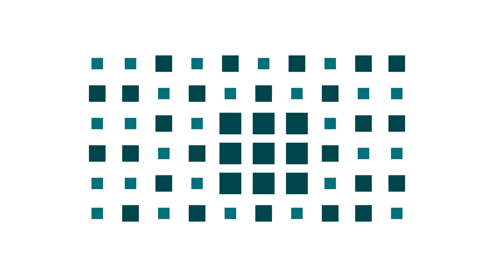Flat teal illustration of solid squares with one noticeably denser rectangular region.